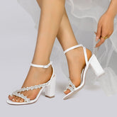 Chunky Heel 8.5cm Silk-Like Shoes CK0388 - COCOMELODY
