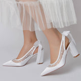 Chunky Heel 8.5cm Silk-Like Shoes CK0397 - COCOMELODY