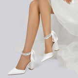 Chunky Heel 8.5cm Silk-Like Shoes CK0399 - COCOMELODY