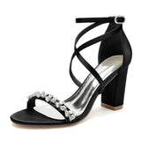Chunky Heel 8.5cm Silk-Like Shoes CK0428 - COCOMELODY