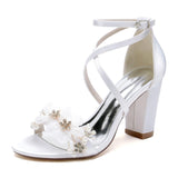 Chunky Heel 8.5cm Silk-Like Shoes CK0429 - COCOMELODY