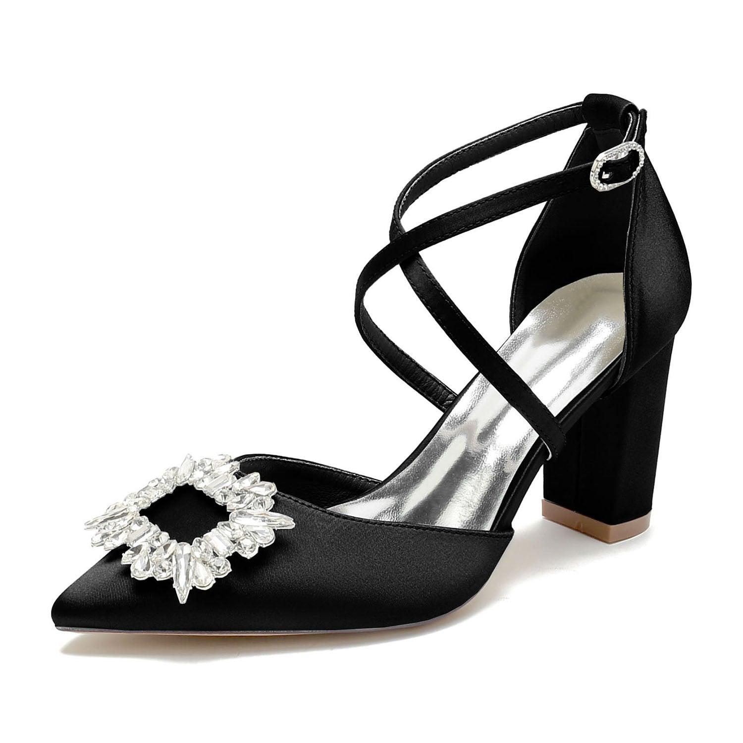 Chunky Heel 8.5cm Silk-Like Shoes CK0435 - COCOMELODY
