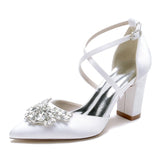 Chunky Heel 8.5cm Silk-Like Shoes CK0436 - COCOMELODY