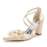 Chunky Heel 8.5cm Silk-Like Shoes CK0437 - COCOMELODY