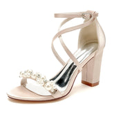 Chunky Heel 8.5cm Silk-Like Shoes CK0447 - COCOMELODY