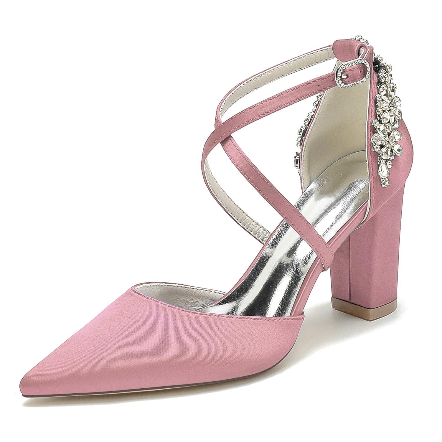 Chunky Heel 8.5cm Silk-Like Shoes CK0462 - COCOMELODY