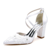 Chunky Heel 8.5cm Silk-Like Shoes CK0463 - COCOMELODY