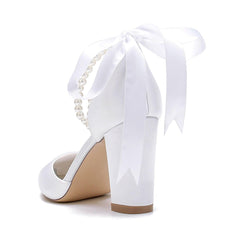 Chunky Heel 8.5cm Silk-Like Shoes CK0487 - COCOMELODY