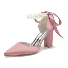 Chunky Heel 8.5cm Silk-Like Shoes CK0487 - COCOMELODY