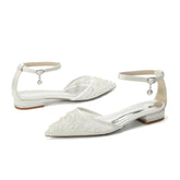 Lace Silk-Like Pearl Embroidered Mesh Flat Shoes CK0498