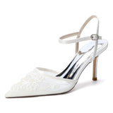 Stiletto Heel 8.5cm Lace Silk-Like Pearl Embroidered Mesh Shoes CK0502