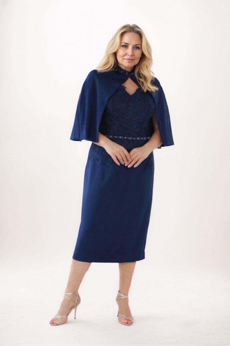 Sheath-Column Midi Satin Lace Mother Dress CM0228 - COCOMELODY