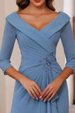 V Neck 3/4 Length Sleeves Floor Length Unique Mother Dresses CM0345 - COCOMELODY