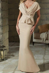 Sheath Column V Neck Mother of the Bride Dresses with Belt CM0346 - COCOMELODY