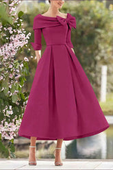 A Line Cowl Neck 3/4 Sleeves Tea Length Elegant Mother Dresses CM0348CR
