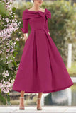 A Line Cowl Neck 3/4 Sleeves Tea Length Elegant Mother Dresses CM0348CR