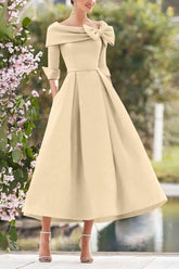 A Line Cowl Neck 3/4 Sleeves Tea Length Elegant Mother Dresses CM0348 - COCOMELODY