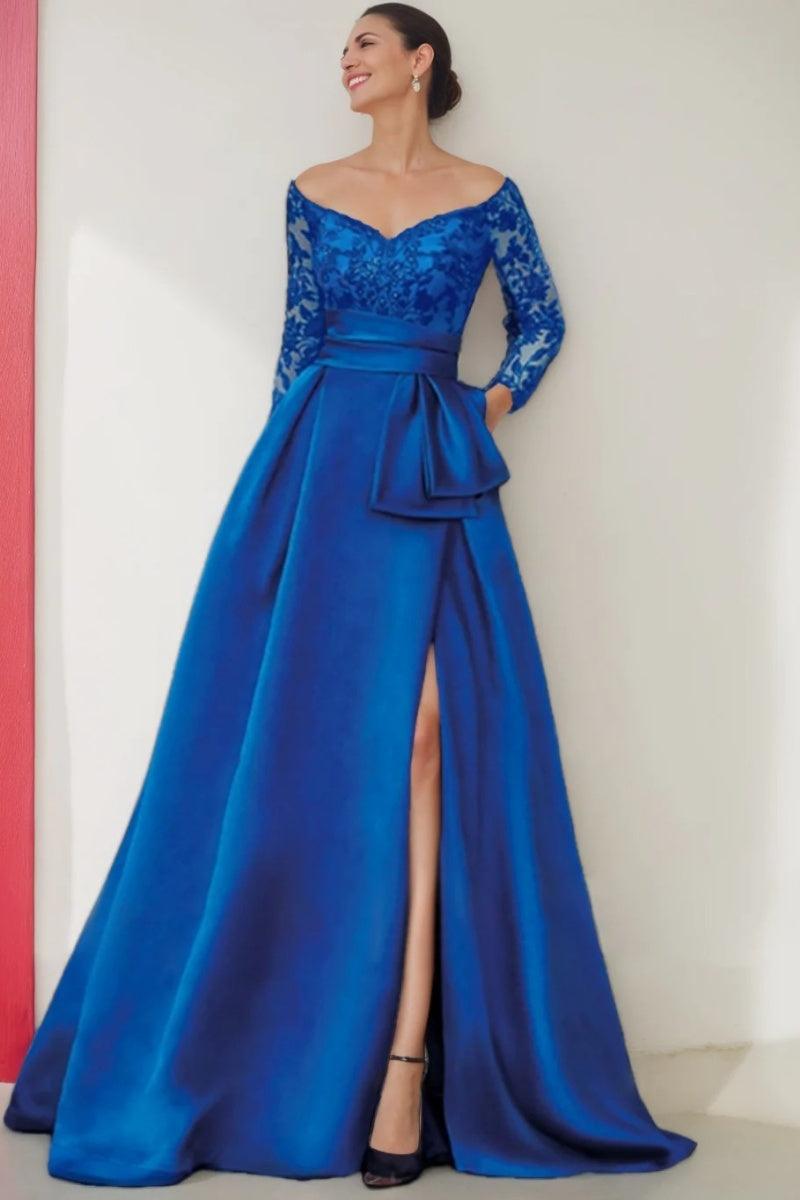A Line Off the Shoulder 3/4 Length Sleeves Floor Length Mother Dresses CM0349 - COCOMELODY