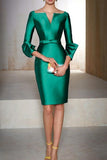 Sheath Column V Neck 3/4 Sleeves Knee Length Mother Dresses CM0353 - COCOMELODY