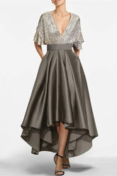 A Line V Neck Half Sleeves Asymmetrical Mother of the Bride Dresses CM0356 - COCOMELODY