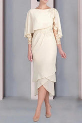 Sheath Column Scoop Short Sleeves Tea Length Mother Dresses CM0359 - COCOMELODY