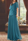 A Line Jewel Neck Short Sleeves Floor Length Mother Dress CM0363 - COCOMELODY