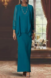 Sheath Scoop Neck Long Sleeves Floor Length Mother Dresses CM0365 - COCOMELODY