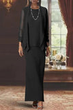 Sheath Scoop Neck Long Sleeves Floor Length Mother Dresses CM0365 - COCOMELODY