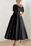 A Line One shoulder Half Sleeve Ankle Length Mother Dresses CM0366 - COCOMELODY