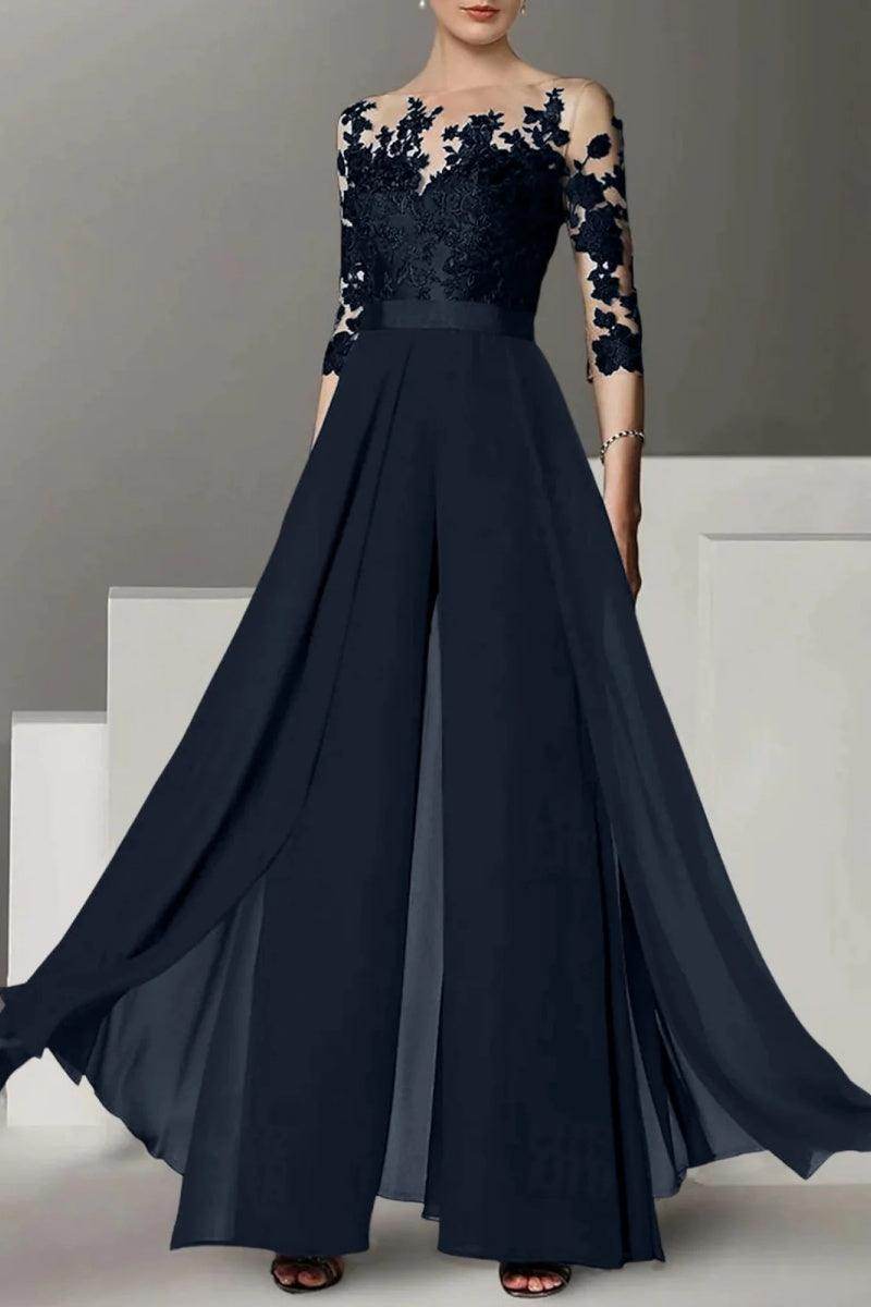 A Line Jewel Neck 3/4 Length Sleeves Floor Length Mother Dresses CM0375 - COCOMELODY