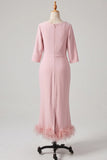 Sheath Column Scoop Neck Ankle Length Feather Mother Dresses CM0378