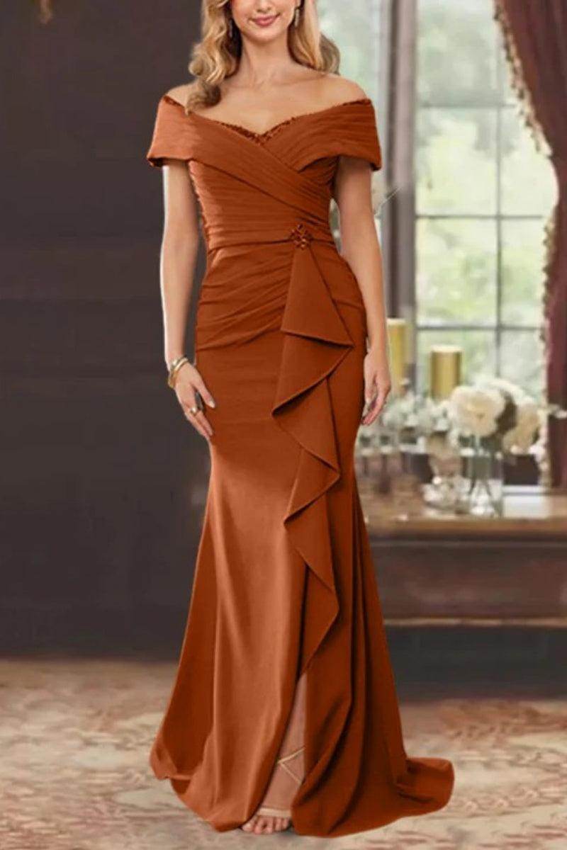 Sheath Off the Shoulder Sleeveless Floor Length Mother Dresses CM0379CR - COCOMELODY