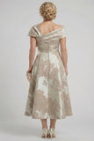 A-Line Tea Length Jacquard Mother of the Bride Dress CM0413