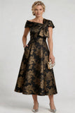 A-Line Tea-Length Jacquard Mother of the Bride Dress CM0413