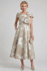 A-Line Tea Length Jacquard Mother of the Bride Dress CM0413