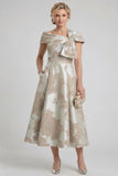 A-Line Tea Length Jacquard Mother of the Bride Dress CM0413