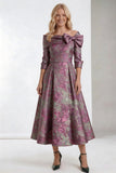A-Line Tea-Length Jacquard Mother of the Bride Dress CM0418