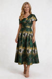 A-Line Tea-Length Jacquard Mother of the Bride Dress CM0421