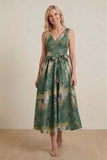 A-Line Tea-Length Jacquard Mother of the Bride Dress CM0425