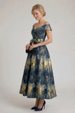 A-Line Tea-Length Jacquard Mother of the Bride Dress CM0427