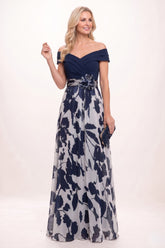 A-Line Maxi Stretch Satin Printed Chiffon Mother of the Bride Dress CM0440