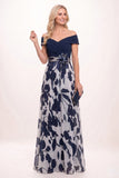 A-Line Maxi Stretch Satin Printed Chiffon Mother of the Bride Dress CM0440