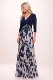 A-Line Maxi Stretch Satin Printed Chiffon Mother of the Bride Dress CM0441