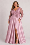 A-Line Floor Length Satin Lace Mother of the Bride Dress CM0472