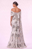 Trumpet-Mermaid Floor Length Jacquard Mother of the Bride Dress CM0497