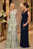Trumpet-Mermaid Floor Length Jacquard Mother of the Bride Dress CM0504