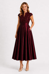 A-Line Tea Length Satin Mother of the Bride Dress CM0513