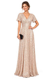 A-Line Floor Length Sequin Mother of the Bride Dress CM0529 - Dark Champagne - COCOMELODY