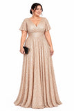 A-Line Floor Length Sequin Mother of the Bride Dress CM0529 - Dark Champagne - COCOMELODY