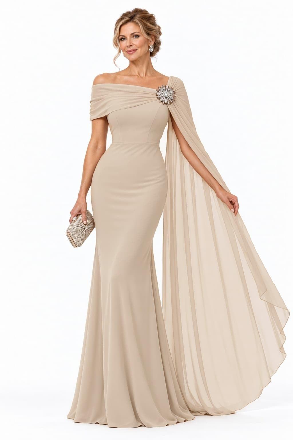 Trumpet-Mermaid Floor Length Chiffon Mother of the Bride Dress CM0530 - Champagne - COCOMELODY